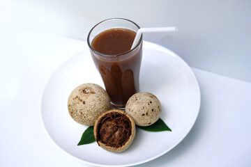 Healthy Woodapple Drink Glass on White Background.
