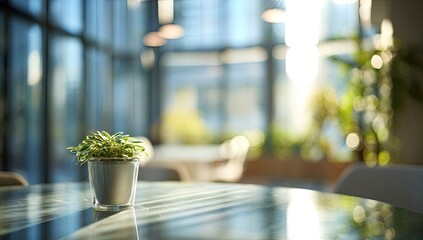 Modern cafe interior with small plant