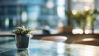 Modern office space with potted plant