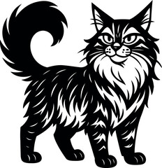 Maine coon cat standing proudly Illustration