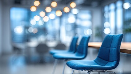 Modern, blue bar stools in a blurred office space