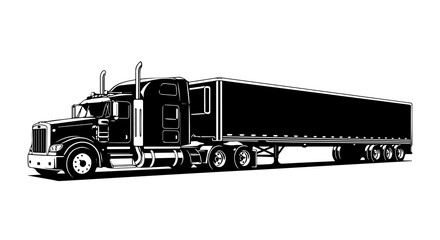 Commercial Freight Truck &ndash; Black-and-White Semi with Detailed Trailer Silhouette