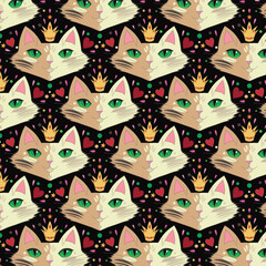 Cat face pattern. Vector illustration. For printing.