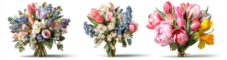 Fototapeta premium Colorful flower bouquets on white background