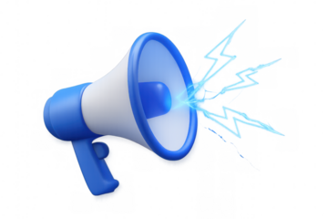 Megaphone 3d rendering broadcasting important news, making an announcement, generating sound, promoting marketing message