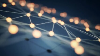 Abstract network of glowing nodes connected by lines, representing digital connection and data flow. - Powered by Adobe