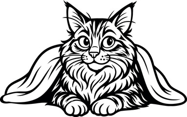 Elegant Maine Coon cat lying down wrapped