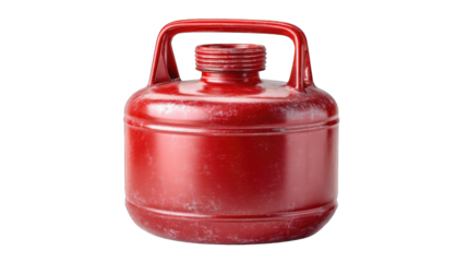 A Bright Red Metal Gas Canister With A Textured Surface And White Speckles Isolated On A Transparent Background