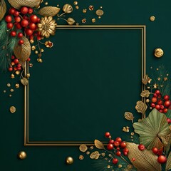 Decorative frame with gold and red holiday elements