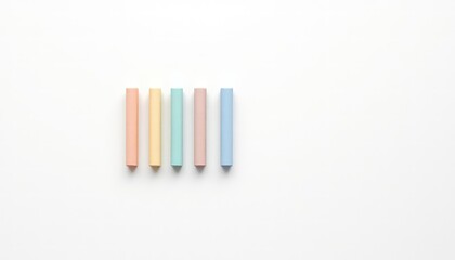 Pastel colored sticks arranged vertically in a row against a clean white background with space for text