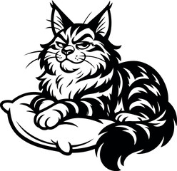 Maine Coon cat is sleeping on a pillow