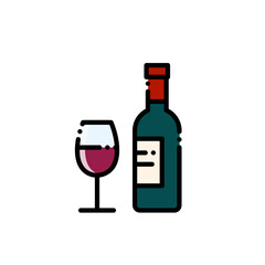 This cute colorful image features a wine glass and bottle, radiating warmth. Ideal for alcohol themes and design, with scalable vectors.