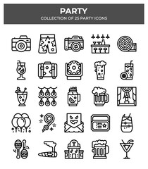 Collection of 25 Party Icons. A Guide to Festive Celebration