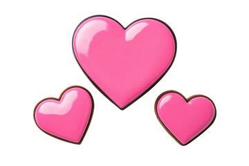 Three pink hearts isolated on transparent background, love and romance concept