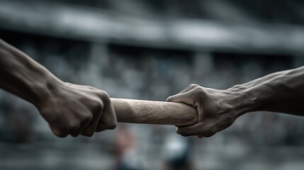 Hands Gripping Baton During Competitive Tugging