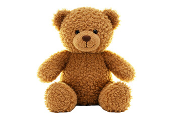 Obraz premium Adorable brown teddy bear isolated, fluffy stuffed animal toy for kids and collectors, PNG format