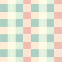 Fototapeta premium Pastel plaid pattern with pink, blue, and cream squares.