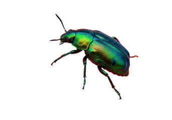 Iridescent green beetle PNG isolated on transparent background, shiny jewel beetle insect with metallic colors for design projects