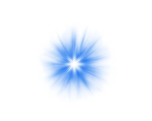 Fototapeta premium Radiant blue energy burst glowing on white background, shining star explosion effect with soft light rays, abstract bright flare for digital design and futuristic visuals.