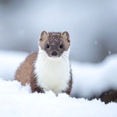 Snowy weasel in winter