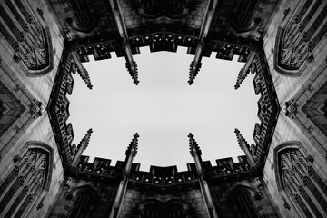 Naklejka premium architecture, church, cathedral, paris, europe, old, building, landmark, statue, stone, travel, religion, tourism, gothic, city, detail, italy, ancient, historic, sculpture, history, facade, monument,