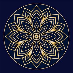 Gold Luxury Mandala Vector Elegant Symmetrical Design on Deep Navy Background
