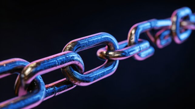 Chain with a pink link symbolizing blockchain identity cycles in a modern digital concept of identity management