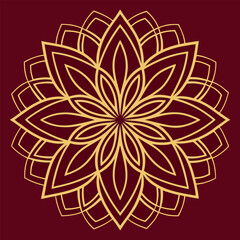 Gold Luxury Mandala Vector Premium Symmetrical Design on Burgundy Background