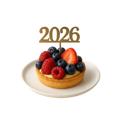 Festive Berry Tart with 2026 Topper on a White Plate