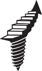  a symbolic black and white illustration of stairs rising from a screw, representing upward progress and development