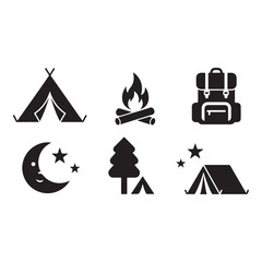 Camping icons vector illustration, Clean minimal vector silhouette
