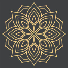 Charcoal Grey Ornamental Vector Pattern, Gold Luxury Mandala