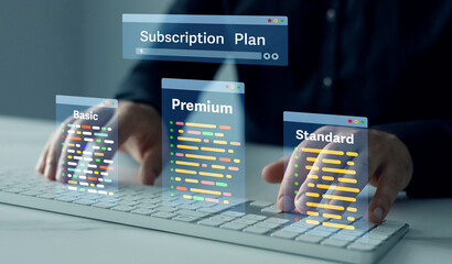 Subscription plan concept. Paid online service subscription plan.Subscription plan offers exclusive access to premium content, special discounts, and priority support.