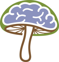  brain mushroom illustration, a whimsical concept blending intelligence with nature, symbolizing growth, knowledge, and the power of imagination