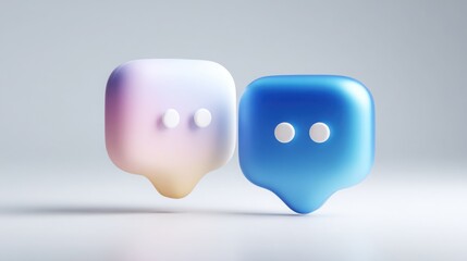 Two blue and white speech bubbles illustrating community feedback icon concept for symbolizing communication and response
