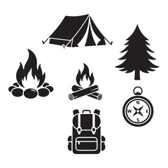 Camping icons vector illustration, Clean minimal vector silhouette