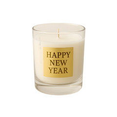 Happy New Year Candle in Glass Holder - Transparent Background Isolated Object