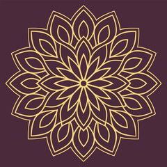 Muted Plum Ornamental Vector Pattern, Gold Luxury Mandala