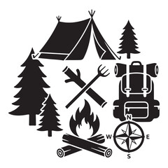 Camping icons vector illustration, Clean minimal vector silhouette