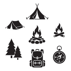 Camping icons vector illustration, Clean minimal vector silhouette
