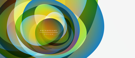 Obraz premium Abstract colorful circles overlap creating dynamic visual effect. Bright gradients suggest movement, energy, modern design aesthetic.