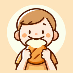 Illustration of a small child having bread for breakfast