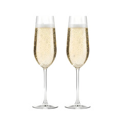 Two Elegant Champagne Flutes with Sparkling Wine - Isolated Object