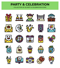 25 Party & Celebration Icons. Festive. Event. and Holiday Symbols
