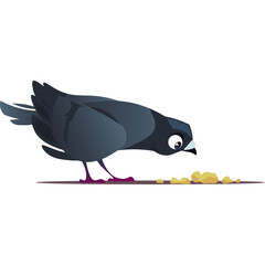Pixel Art Pigeon Bird Eating Crumbs on a White Background with Transparent Background