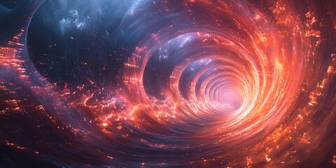Fototapeta premium Vortex of Bright Red and Blue Light Swirling in Space Scene