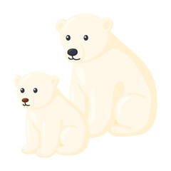 Mother Polar Bear with Cute Baby Illustration