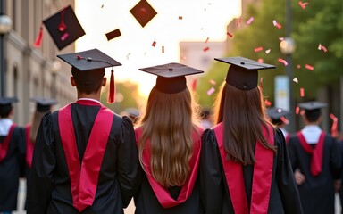 rear view photography of college graduate students celebrating graduation, confetti in the air. High quality