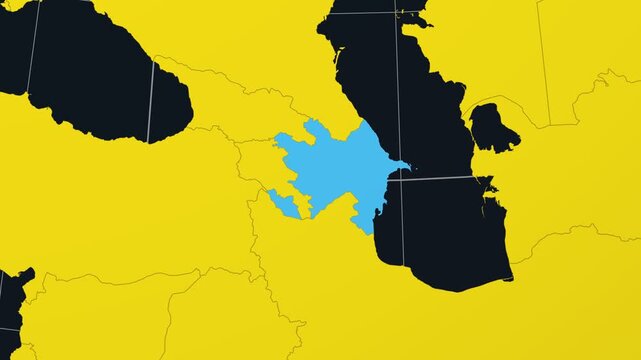 Azerbaijan map. Animated zoom into the country on the Globe in Charcoal Bright Yellow color palette. Country logo animation. Map with meridians, parallels. Classy video.