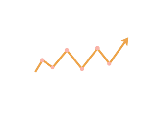 Upward trend line with data points on a black background